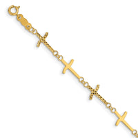14k Polished Diamond-cut Crosses w/1in. Ext. Bracelet-FB1498-7
