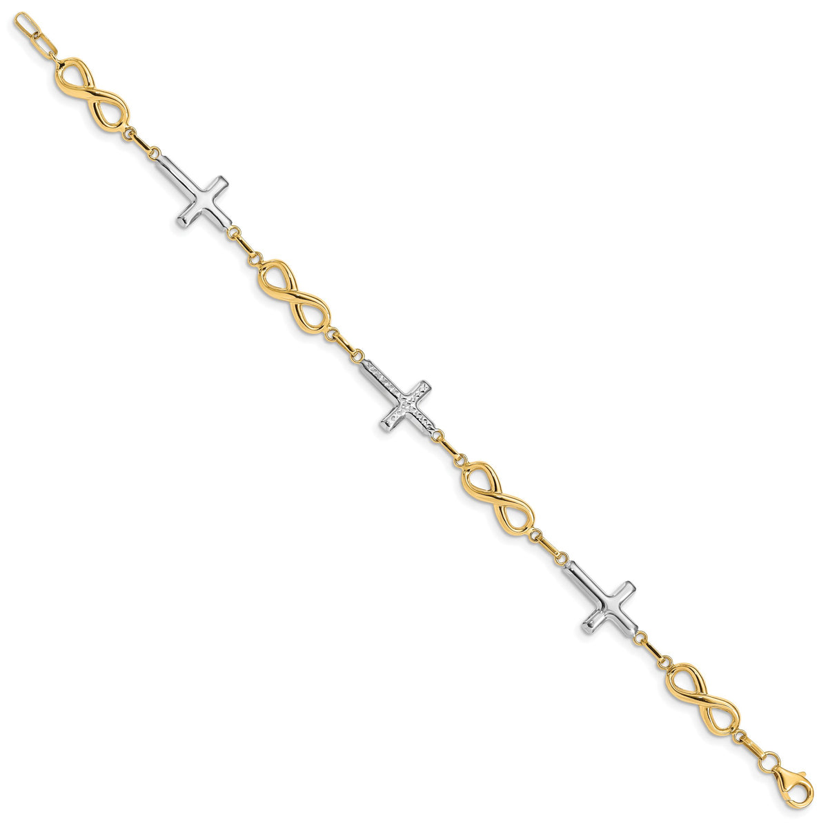 14K w/ Rhodium Polished Cross Infinity Symbol Link Bracelet-FB1500-7.25