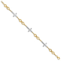 14K w/ Rhodium Polished Cross Infinity Symbol Link Bracelet-FB1500-7.25