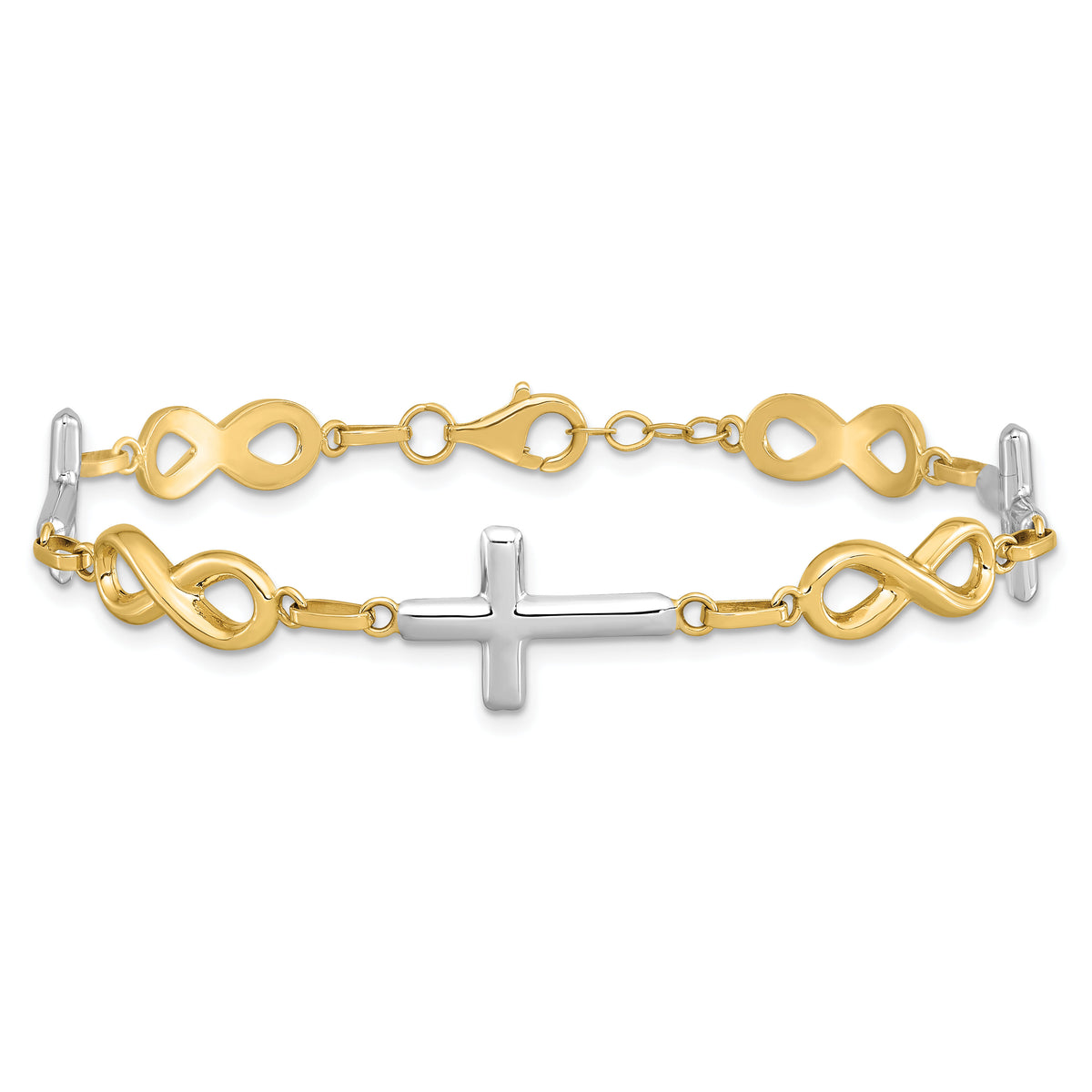 14K w/ Rhodium Polished Cross Infinity Symbol Link Bracelet-FB1500-7.25