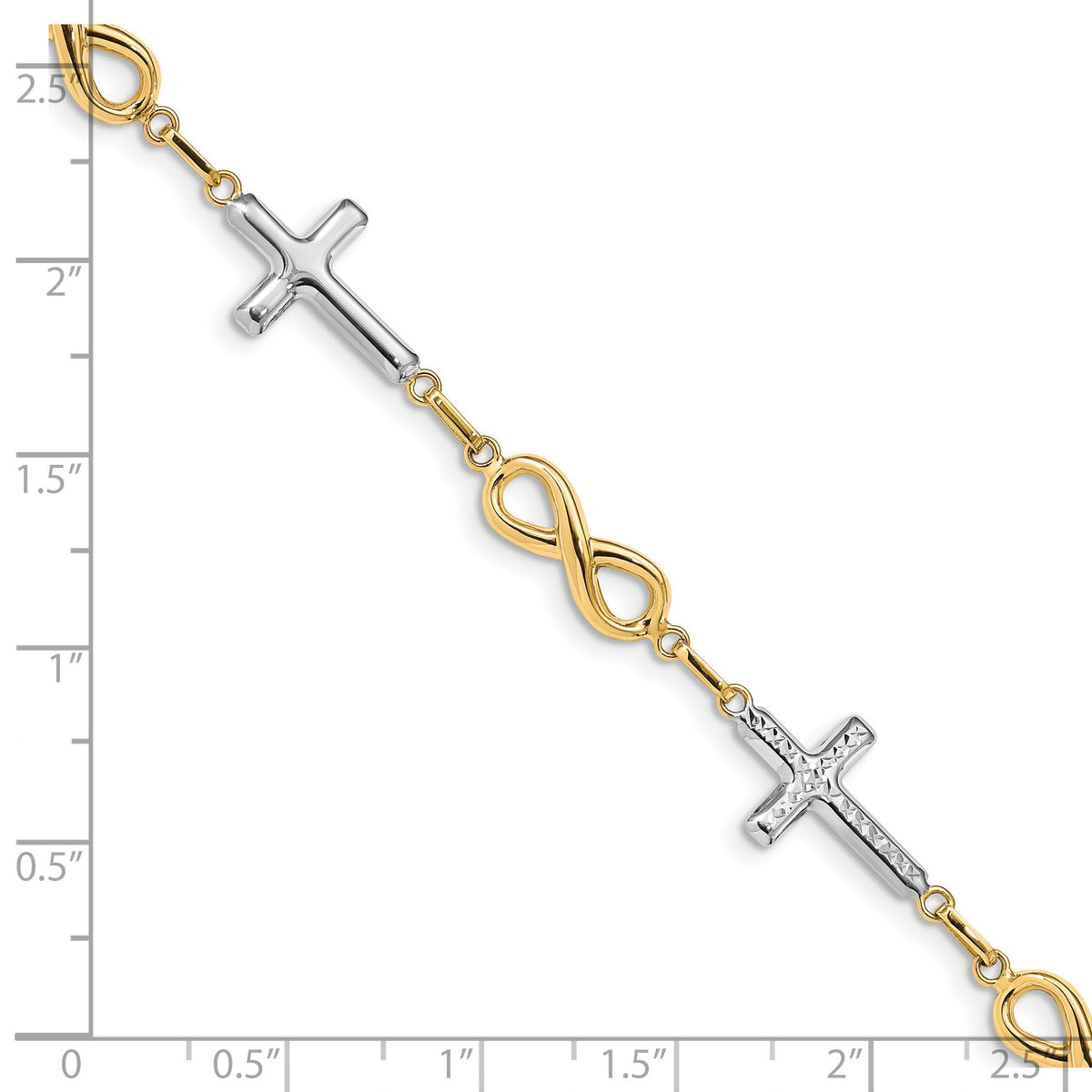 14K w/ Rhodium Polished Cross Infinity Symbol Link Bracelet-FB1500-7.25