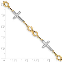 14K w/ Rhodium Polished Cross Infinity Symbol Link Bracelet-FB1500-7.25