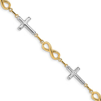 14K w/ Rhodium Polished Cross Infinity Symbol Link Bracelet-FB1500-7.25