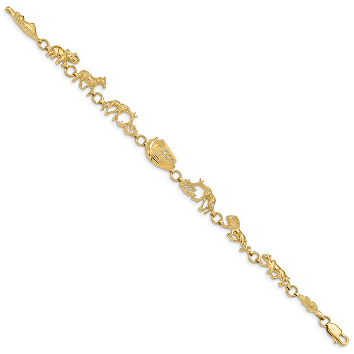 14k Polished and Textured Noah's Ark 7 inch Bracelet-FB1504-7