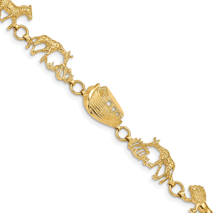 14k Polished and Textured Noah's Ark 7 inch Bracelet-FB1504-7