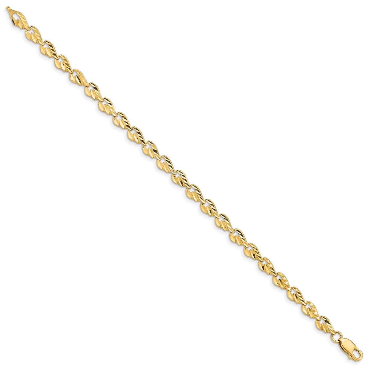 14k Polished Diamond-cut Leaf 7 inch Bracelet-FB1510-7