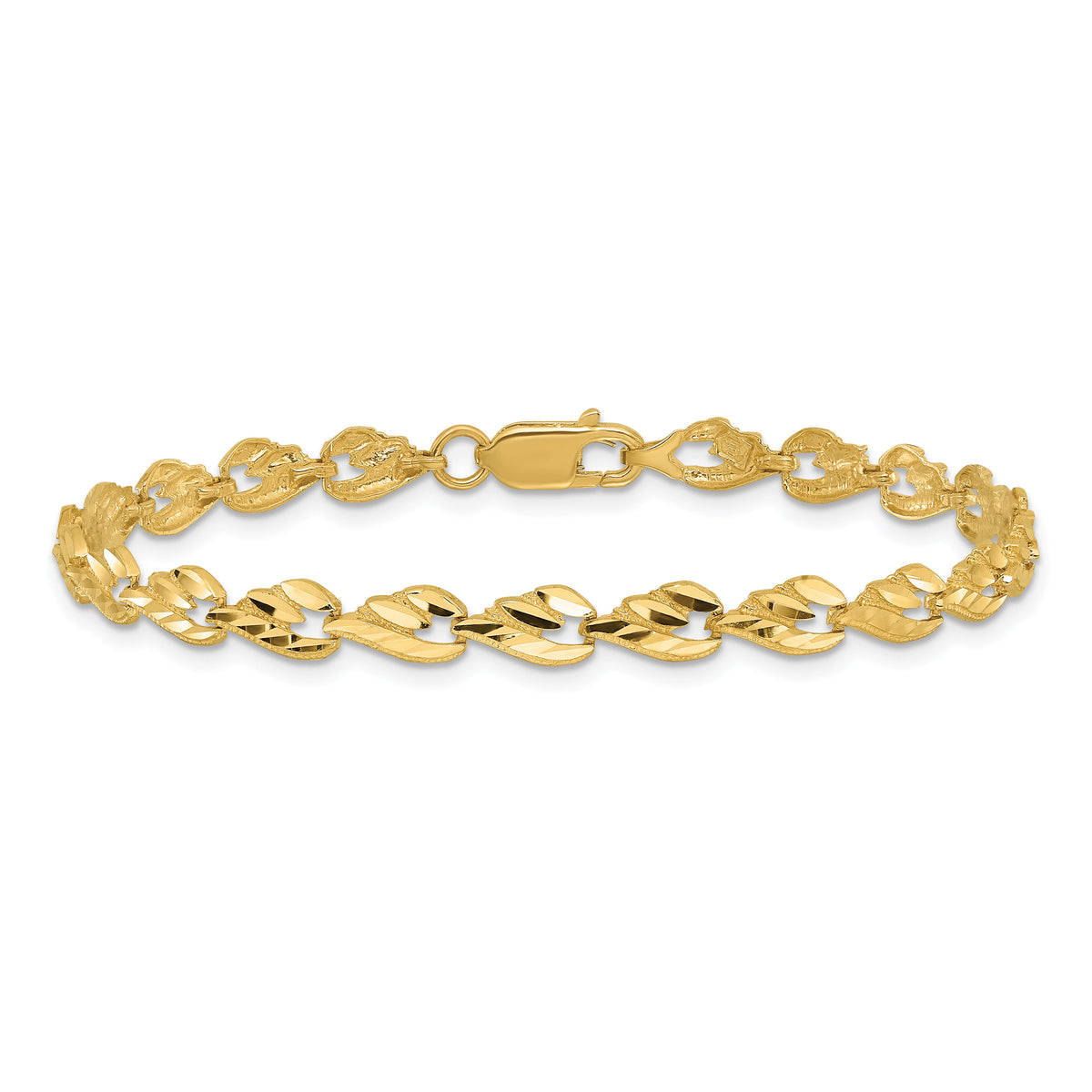 14k Polished Diamond-cut Leaf 7 inch Bracelet-FB1510-7