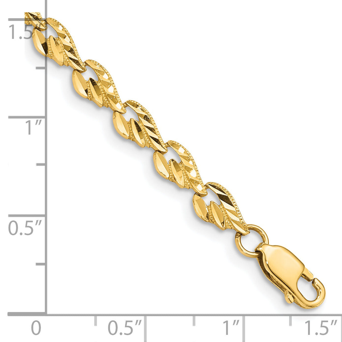 14k Polished Diamond-cut Leaf 7 inch Bracelet-FB1510-7