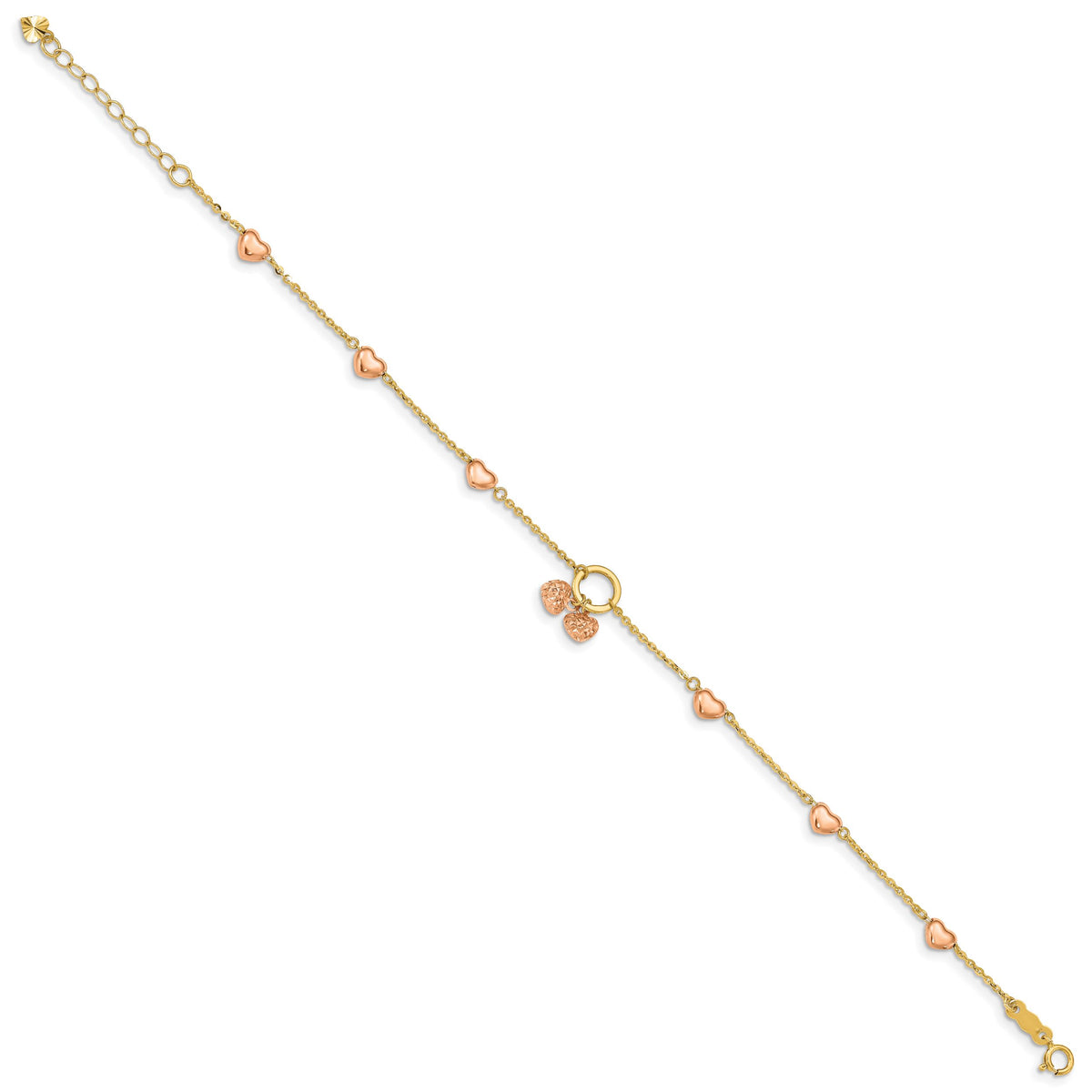 14k Two-tone Diamond-cut Hearts w/1in Ext. Bracelet-FB1517-7