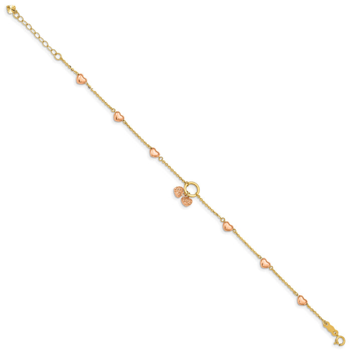 14k Two-tone Diamond-cut Hearts w/1in Ext. Bracelet-FB1517-7