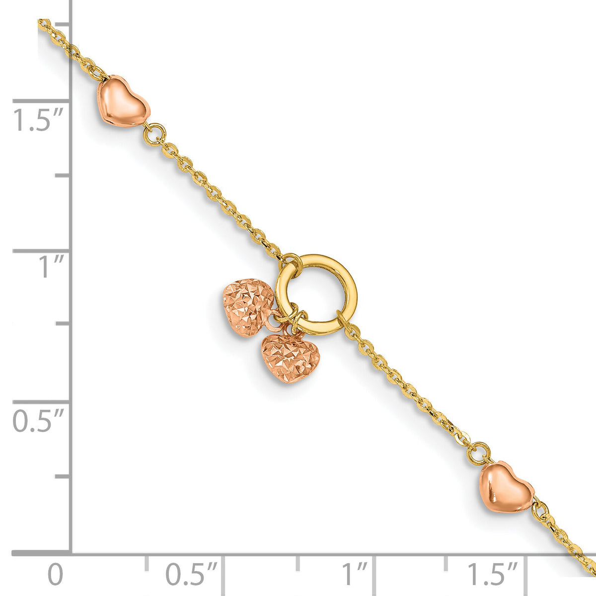 14k Two-tone Diamond-cut Hearts w/1in Ext. Bracelet-FB1517-7