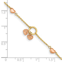 14k Two-tone Diamond-cut Hearts w/1in Ext. Bracelet-FB1517-7