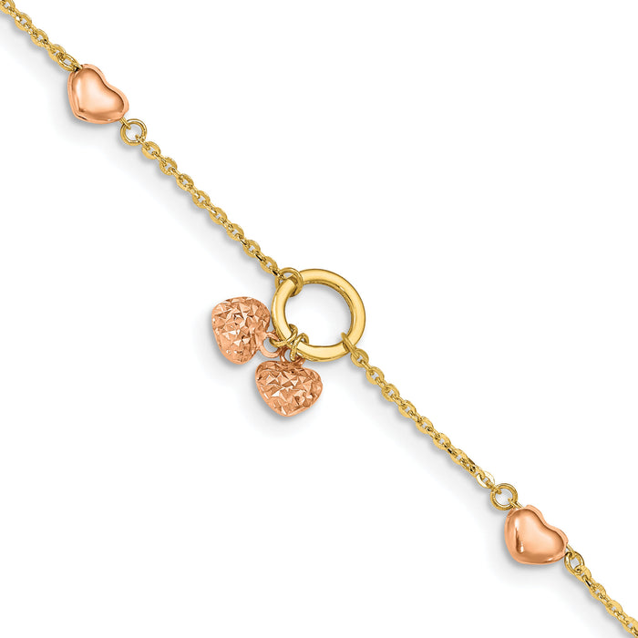 14k Two-tone Diamond-cut Hearts w/1in Ext. Bracelet-FB1517-7