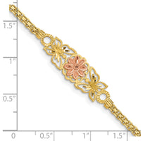 14K Two-tone Brushed & Polished Butterfly & Flowers Bracelet-FB1524-7