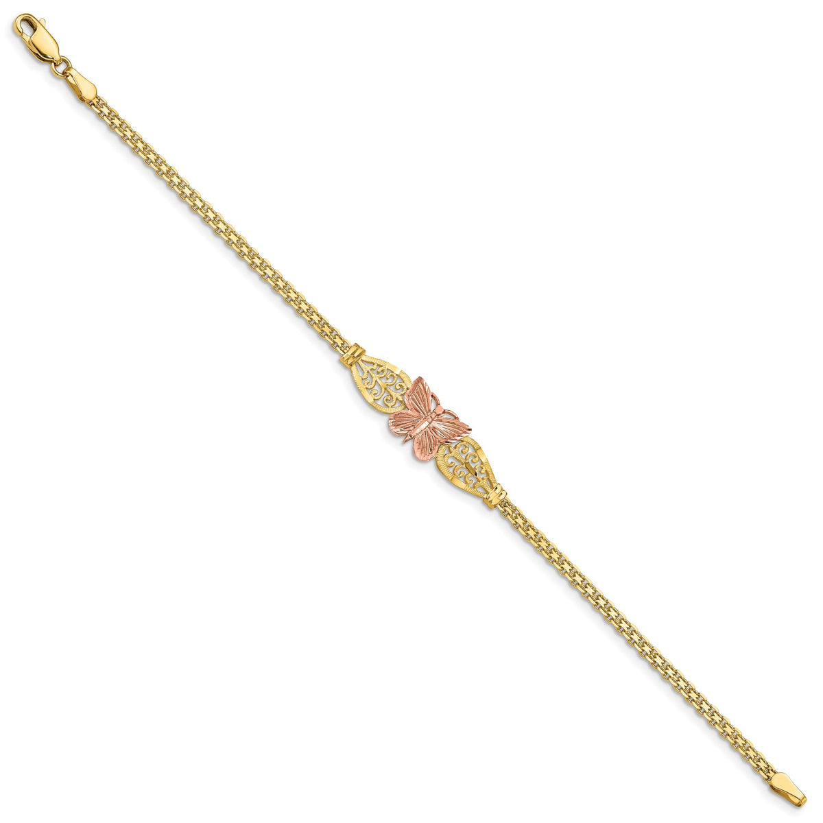 14K Two-tone Polished & D/C Butterfly Bracelet-FB1525-7