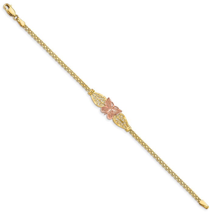 14K Two-tone Polished & D/C Butterfly Bracelet-FB1525-7