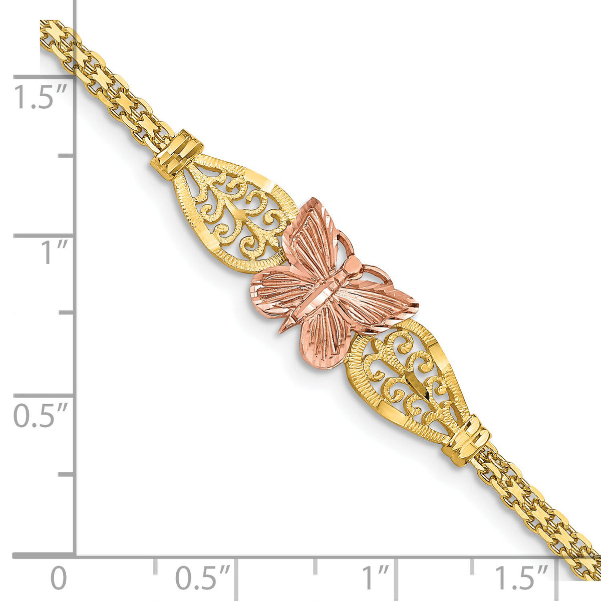 14K Two-tone Polished & D/C Butterfly Bracelet-FB1525-7