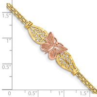 14K Two-tone Polished & D/C Butterfly Bracelet-FB1525-7