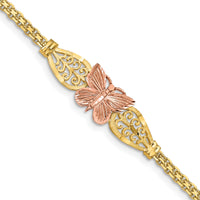 14K Two-tone Polished & D/C Butterfly Bracelet-FB1525-7