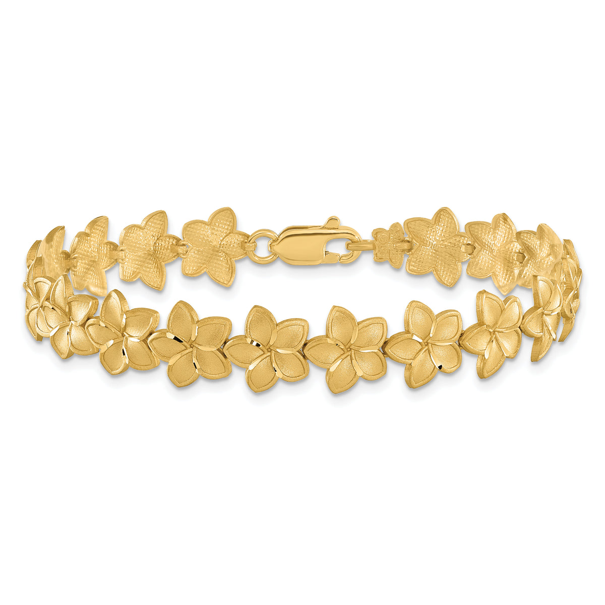 14K Brushed & D/C Plumeria Bracelet-FB1527-7.25