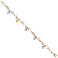 14K & White Rhodium Polished Heart D/C Bracelet-FB1541-7.25