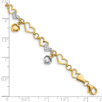 14K & White Rhodium Polished Heart D/C Bracelet-FB1541-7.25