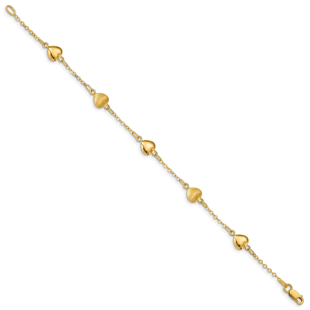 14K Brushed & Polished Hearts 7 inch Bracelet-FB1547-7