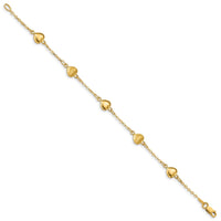 14K Brushed & Polished Hearts 7 inch Bracelet-FB1547-7