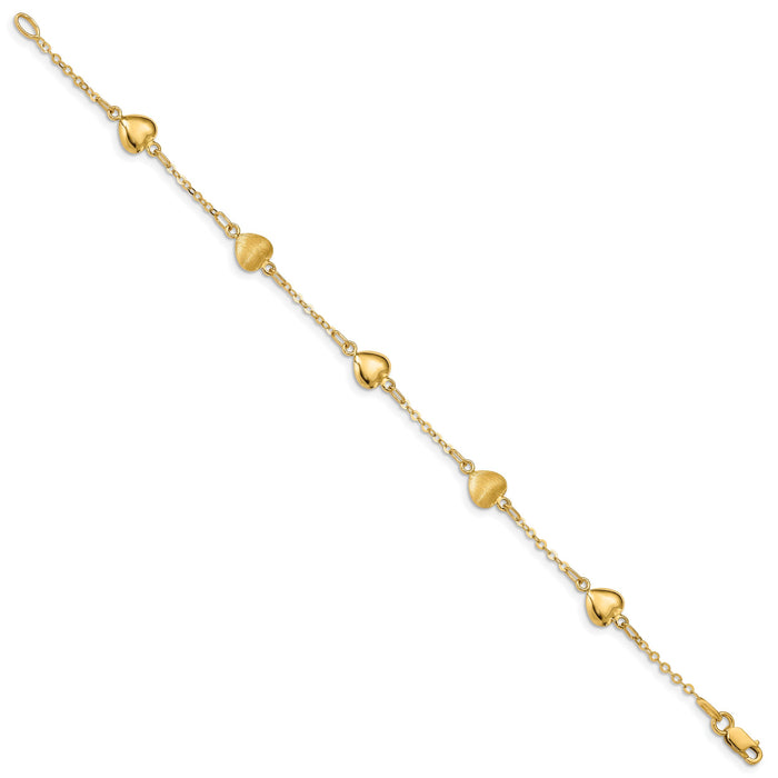 14K Brushed & Polished Hearts 7 inch Bracelet-FB1547-7