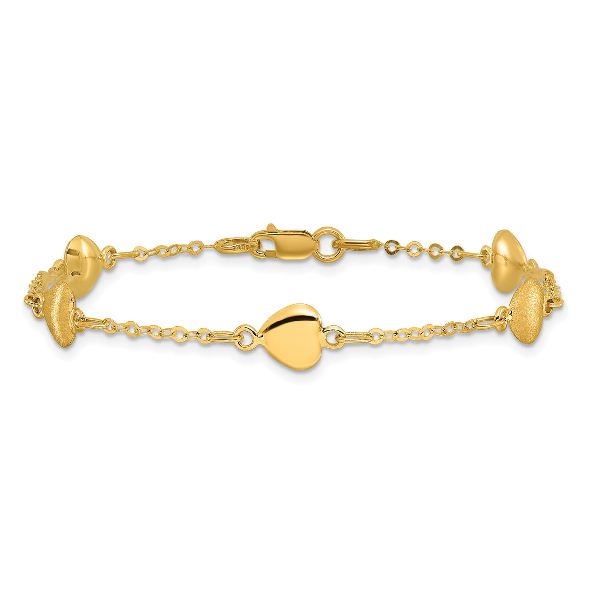 14K Brushed & Polished Hearts 7 inch Bracelet-FB1547-7