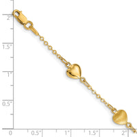 14K Brushed & Polished Hearts 7 inch Bracelet-FB1547-7