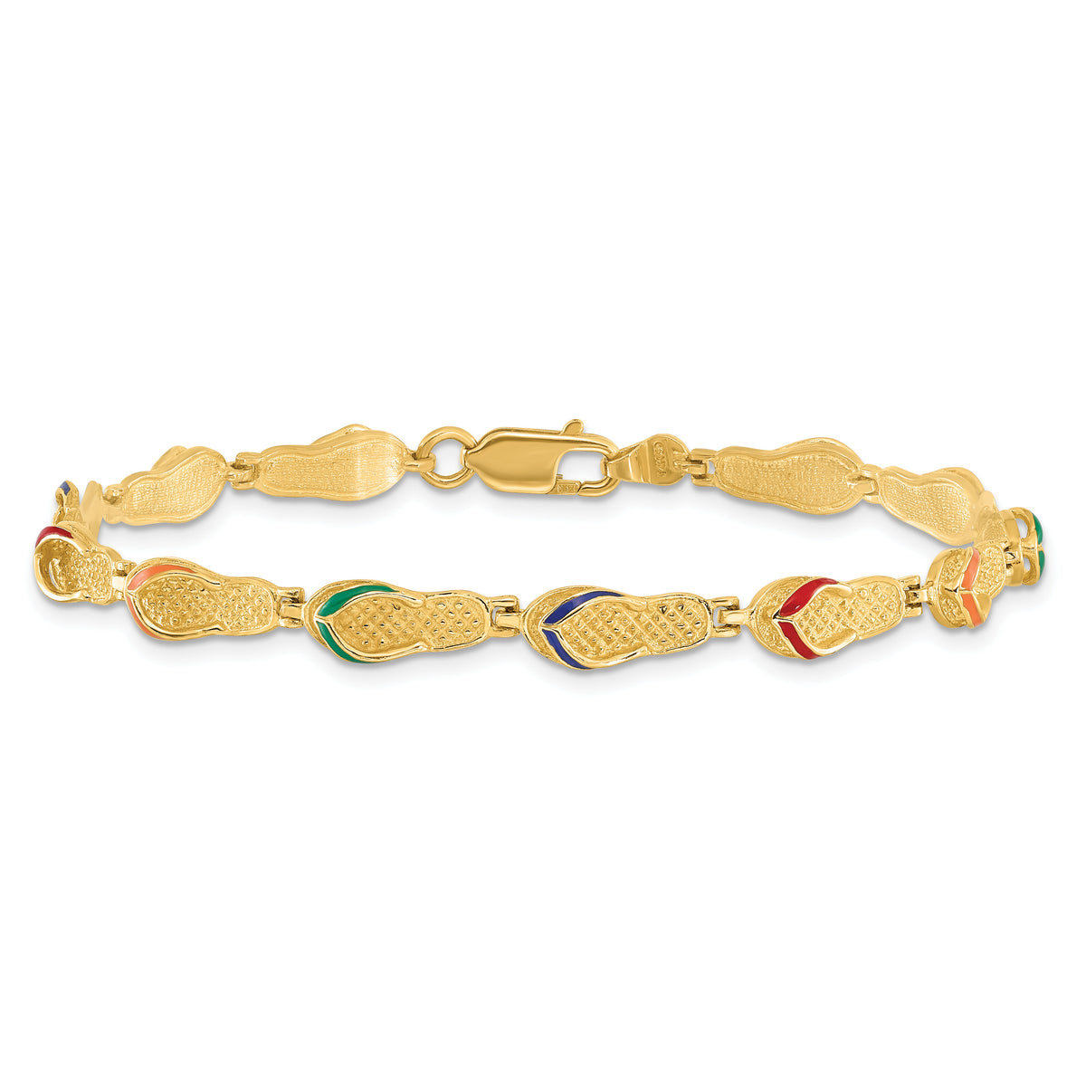 14k Multi-Color Enamel Flip Flop Bracelet-FB1564-7.25