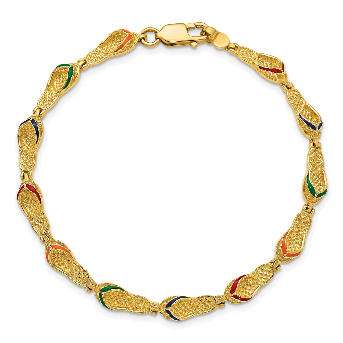 14k Multi-Color Enamel Flip Flop Bracelet-FB1564-7.25