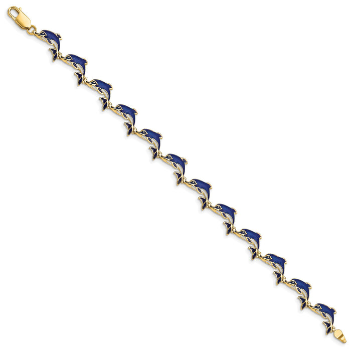 14k Enameled Dolphin Bracelet-FB1576-7.25