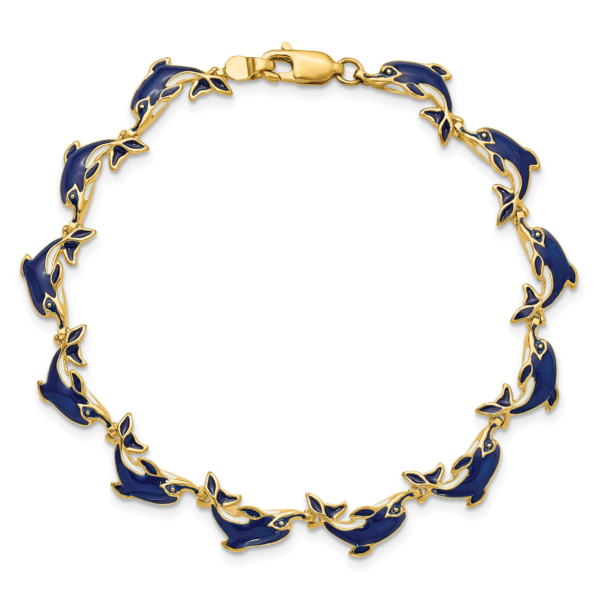 14k Enameled Dolphin Bracelet-FB1576-7.25