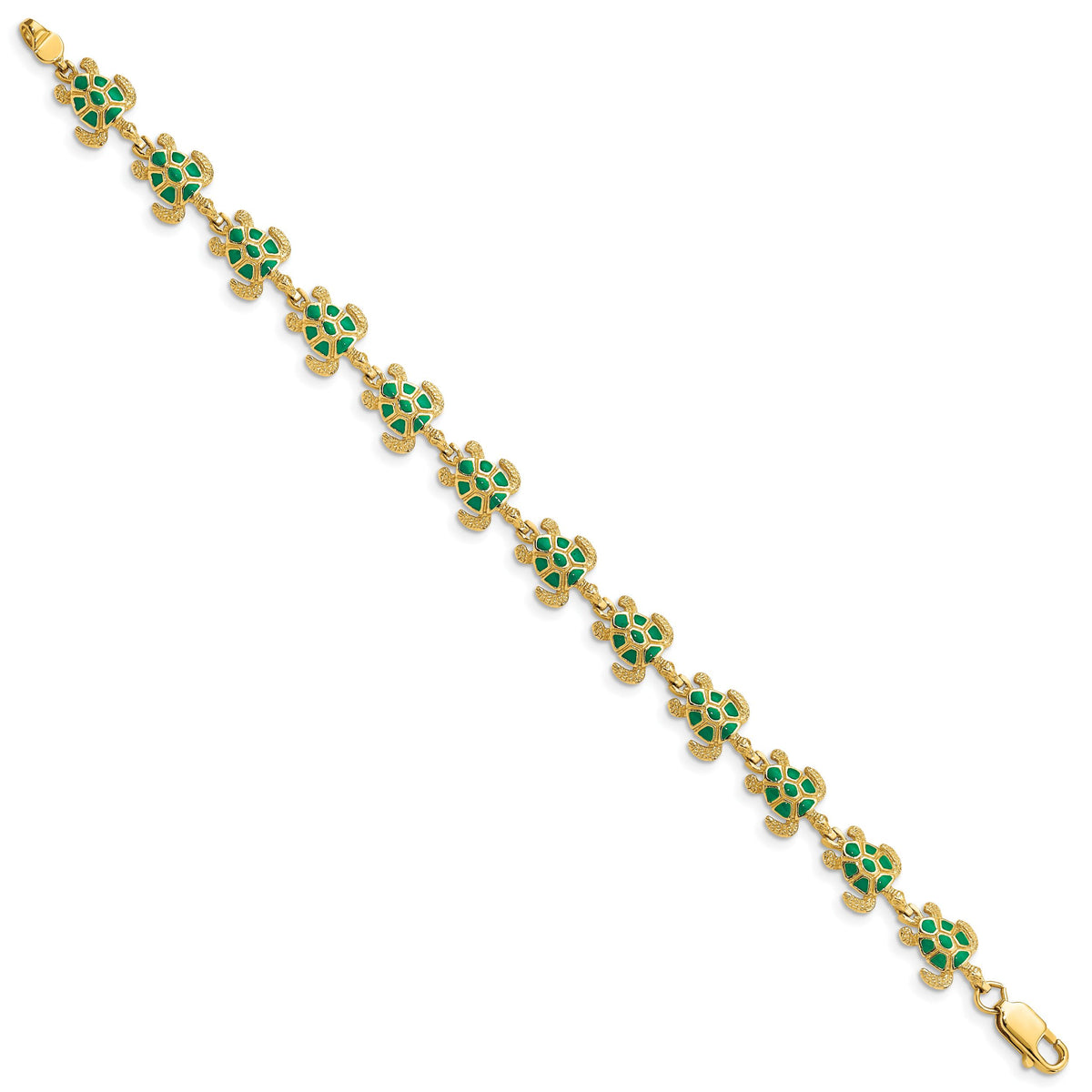 14k w/ Green Enamel Sea Turtle Bracelet-FB1582-7