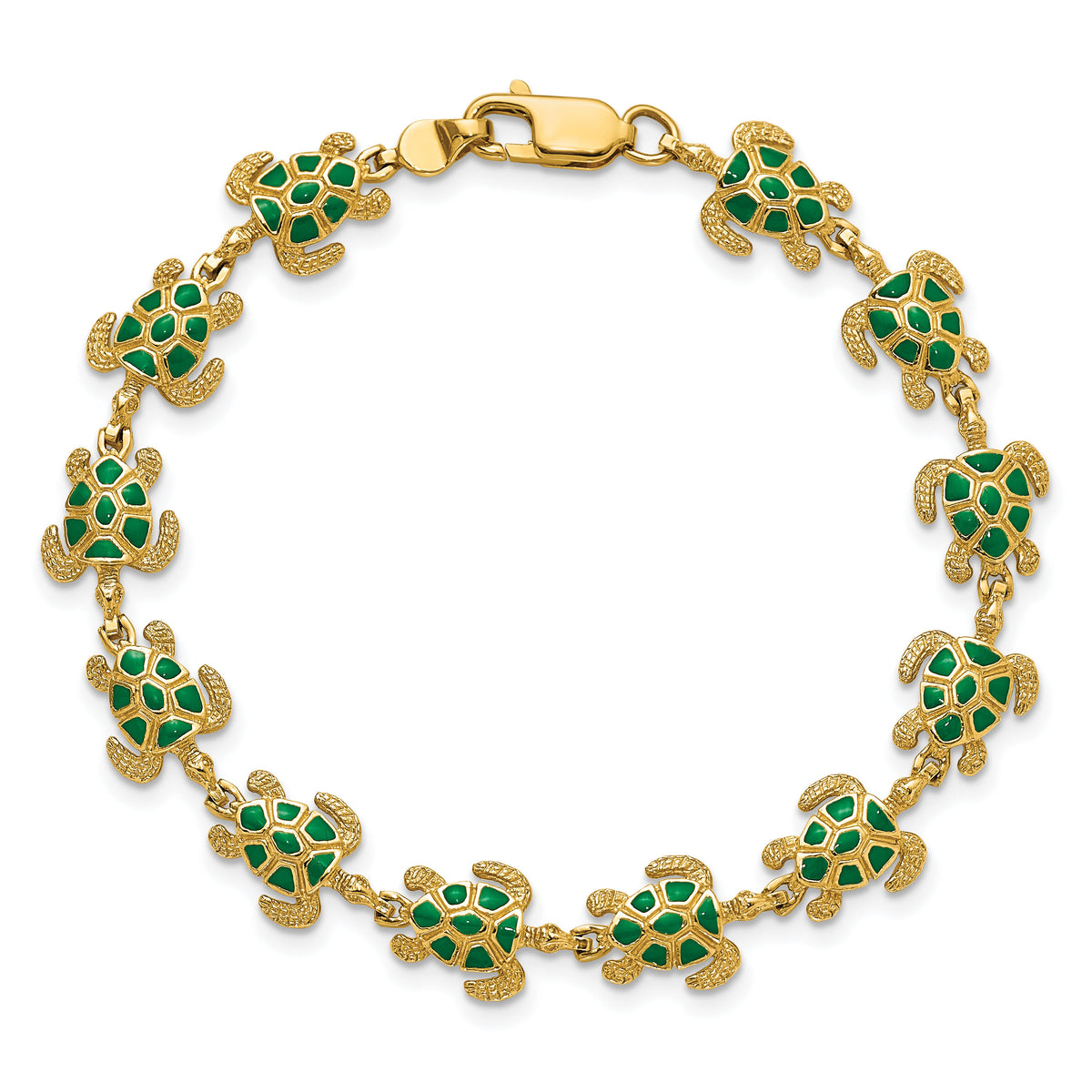 14k w/ Green Enamel Sea Turtle Bracelet-FB1582-7
