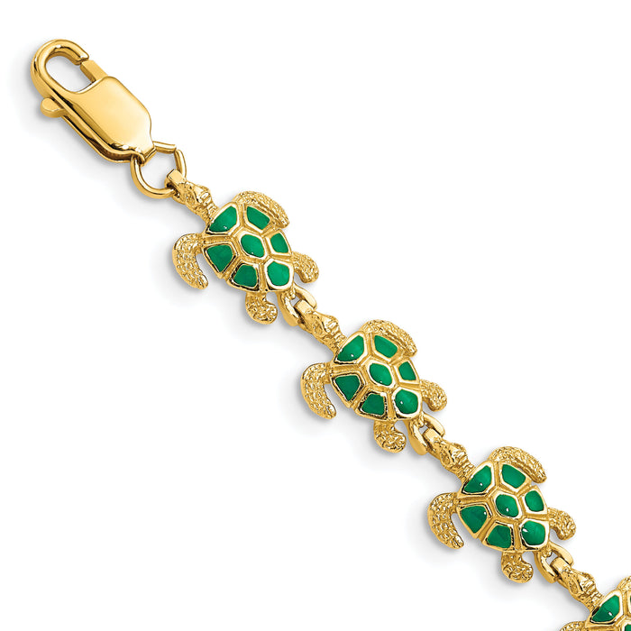 14k w/ Green Enamel Sea Turtle Bracelet-FB1582-7