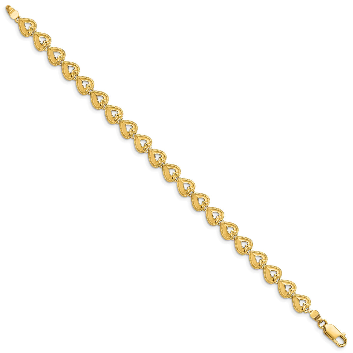14K Polished Beaded Hearts Bracelet-FB1584-7