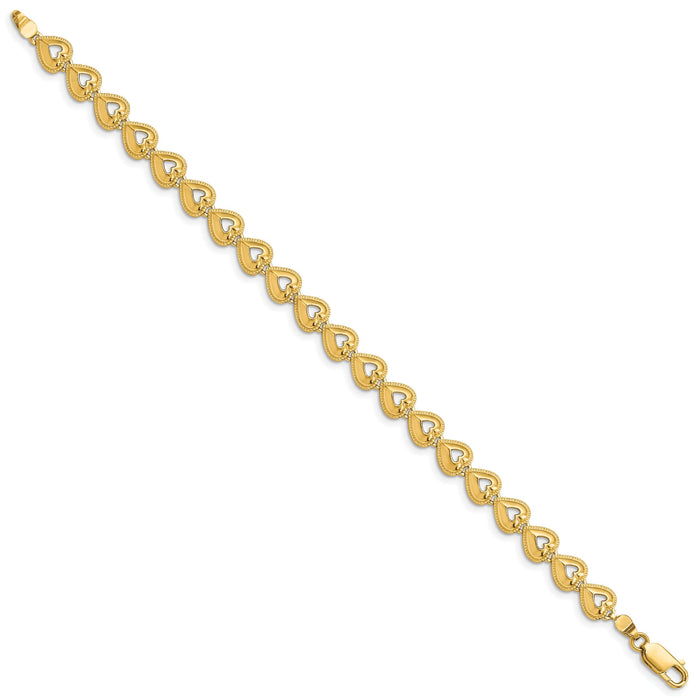 14K Polished Beaded Hearts Bracelet-FB1584-7
