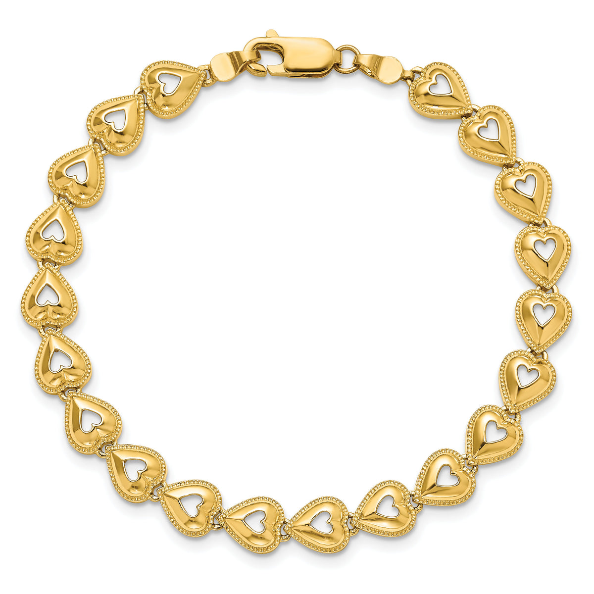 14K Polished Beaded Hearts Bracelet-FB1584-7