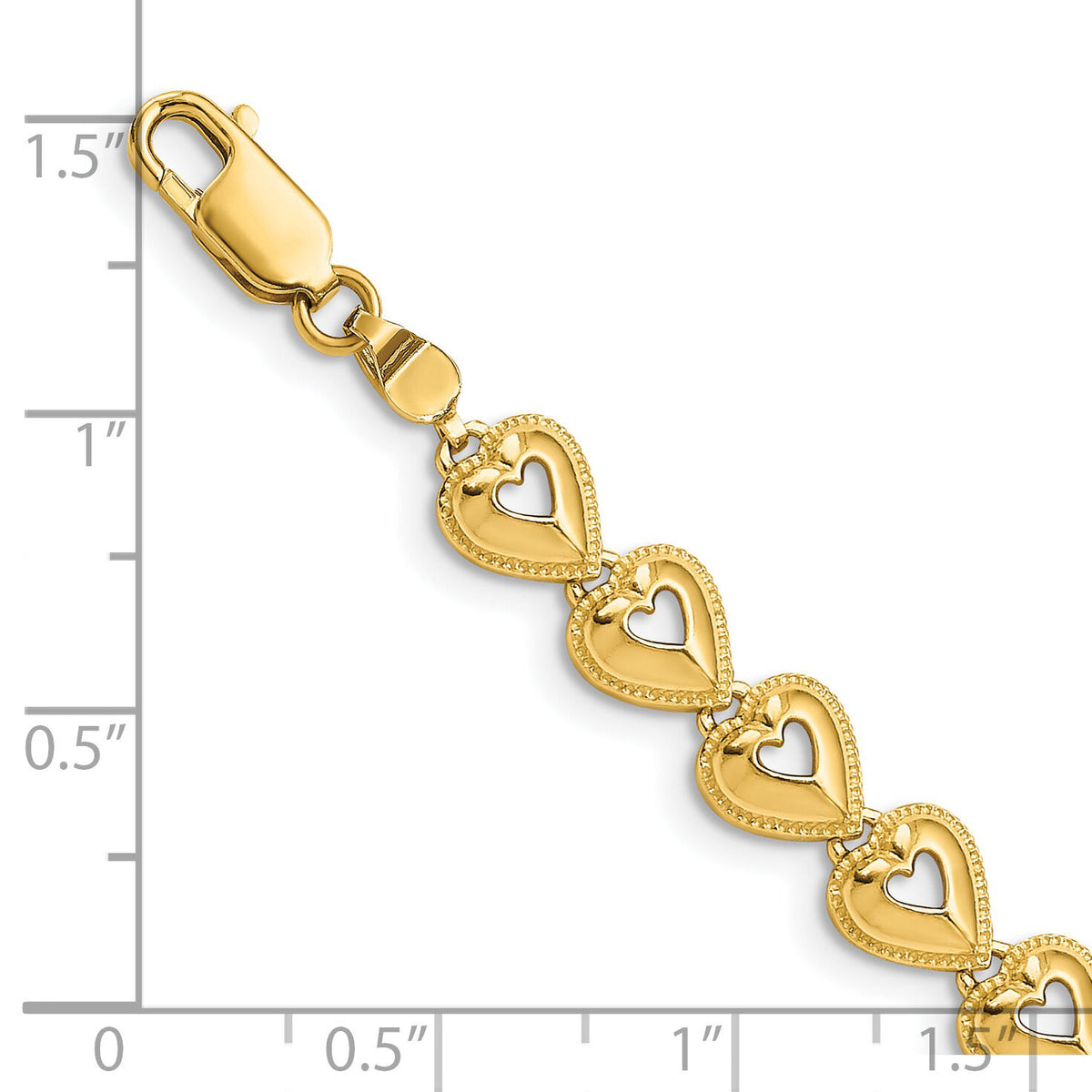 14K Polished Beaded Hearts Bracelet-FB1584-7