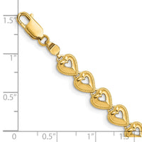 14K Polished Beaded Hearts Bracelet-FB1584-7