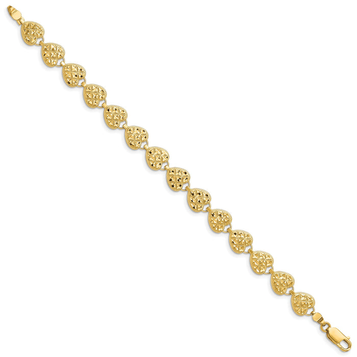 14K Polished D/C Hearts Bracelet-FB1586-7