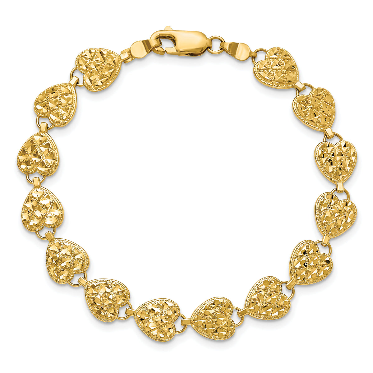14K Polished D/C Hearts Bracelet-FB1586-7