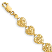 14K Polished D/C Hearts Bracelet-FB1586-7