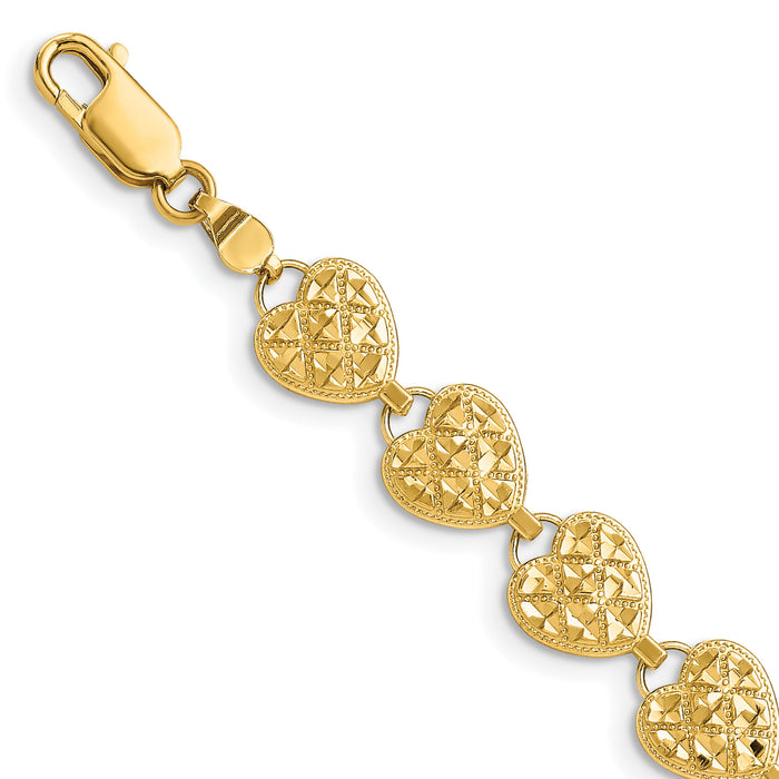 14K Polished D/C Hearts Bracelet-FB1586-7