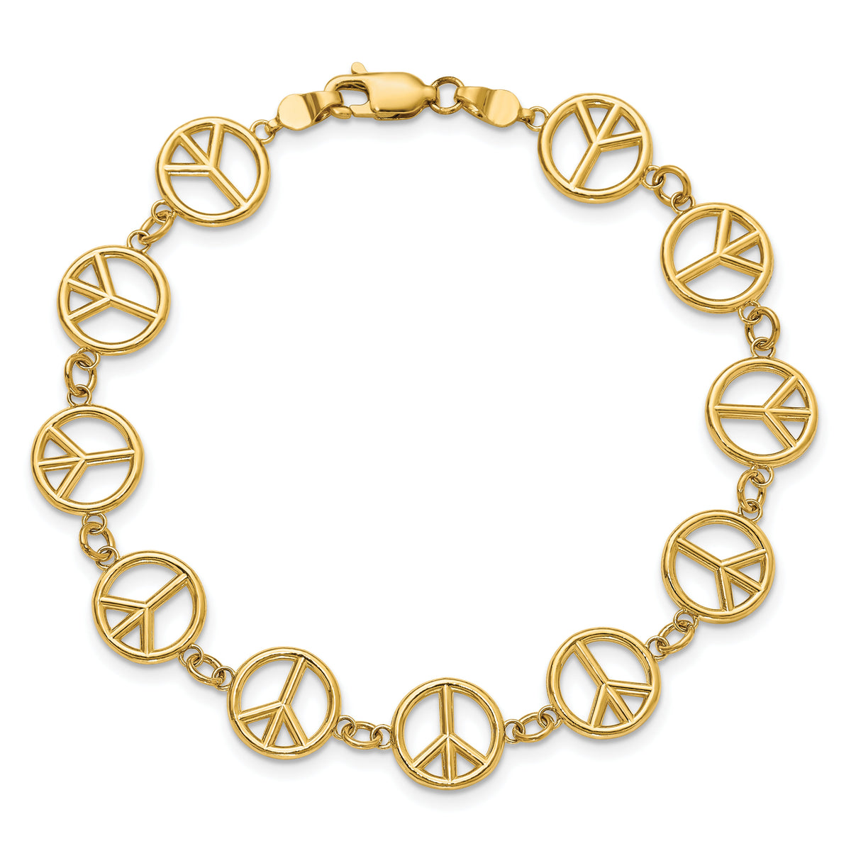 14k Polished Peace Sign Bracelet-FB1589-7.5