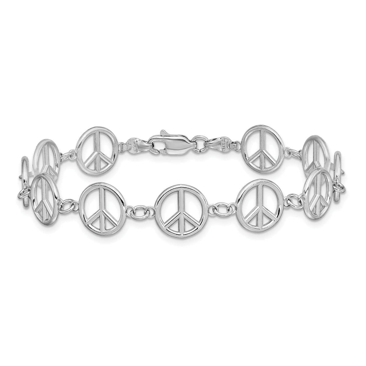 14k White Gold Polished Peace Sign Bracelet-FB1589W-7.5
