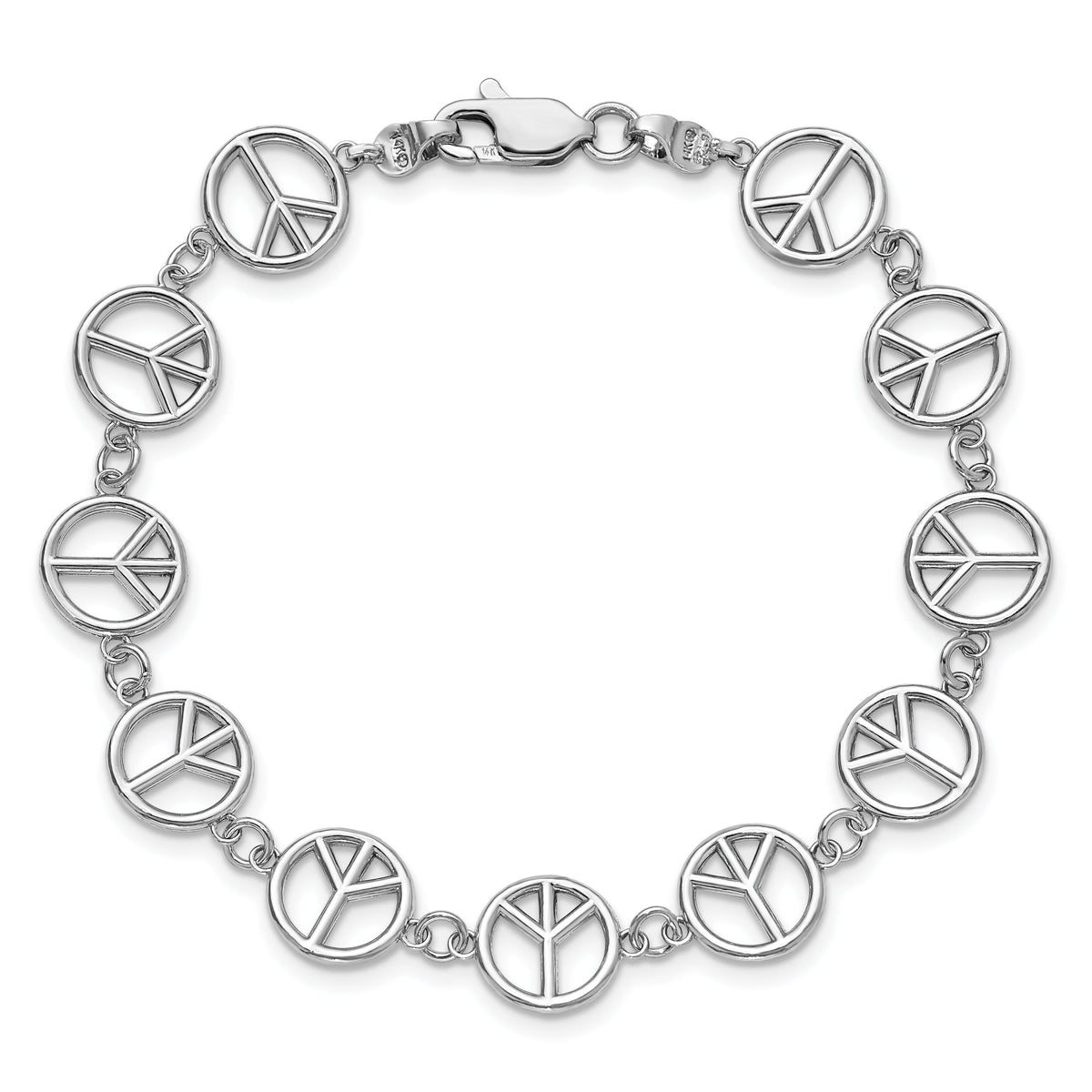 14k White Gold Polished Peace Sign Bracelet-FB1589W-7.5
